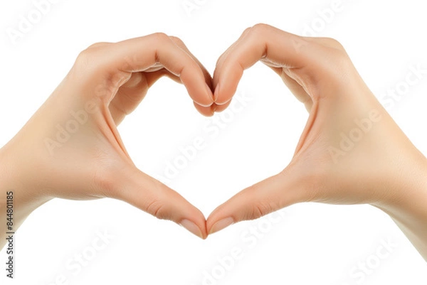 Fototapeta A close-up of a woman's hand making a heart shape with both hands isolated on transparent background