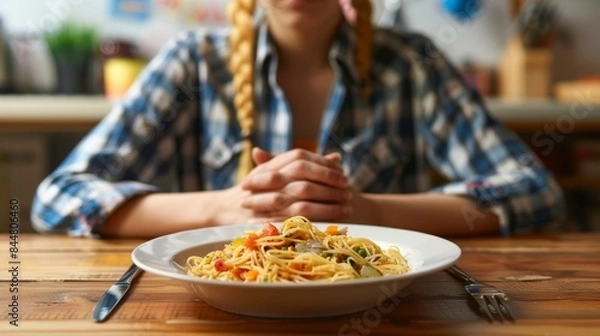 Fototapeta Healthy Meal Enjoyment After Intermittent Fasting with Weight Loss Chart Background