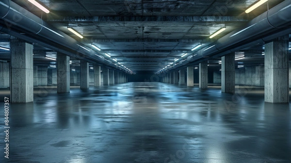 Fototapeta Empty underground parking background with copy space
