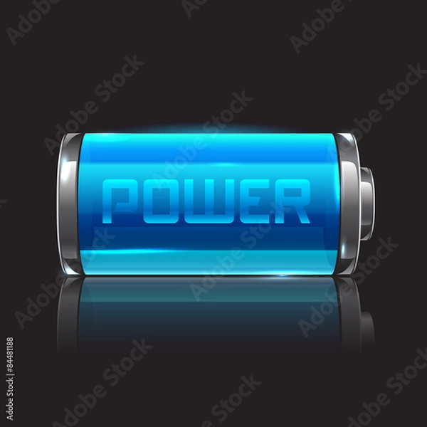 Fototapeta Vector battery -  realistic looking illustration with text power