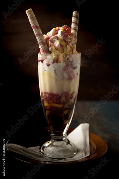 Obraz Copa de helado de vainilla, chocolate y nata