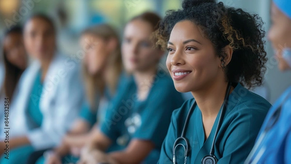 Obraz Medical team sharing ideas, exchanging information, and working together to develop  care plans for patients, teamwork and dedication of healthcare professionals.