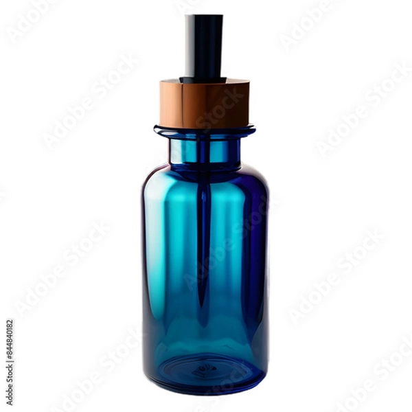 Fototapeta A striking blue glass bottle featuring a modern design with a cylindrical shape and a sleek, glossy finish