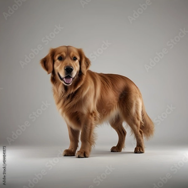 Fototapeta Happy Golden Retriever: A Joyful Portrait on a White Background