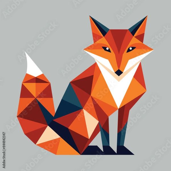 Fototapeta A digital illustration of a red fox depicted in a geometric style using triangles and polygons, A geometric representation of a fox in a simple and clean design