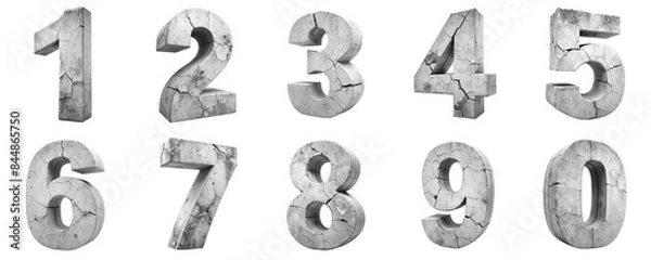 Fototapeta Cracked grayscale apocalyptic 3D concrete number on transparent background PNG file