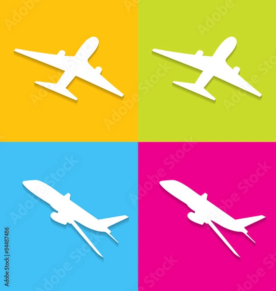 Obraz Aircraft symbols isolated on colorful background