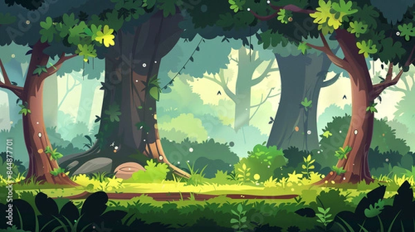 Fototapeta Game asset, 2d Cartoon Style background game scene, forest, forest element, flat, vector