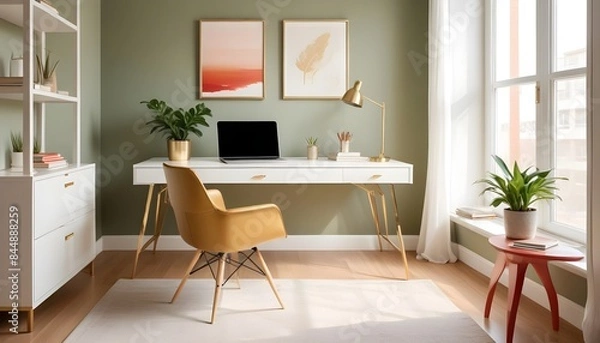 Fototapeta white and gold theme modern interior