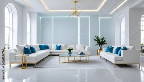 Fototapeta white and gold theme modern interior