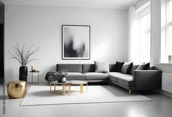 Fototapeta white and gold theme modern interior