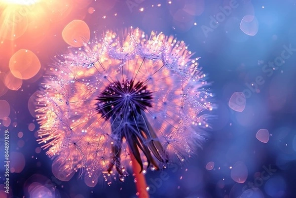 Fototapeta White fluffy dandelion seed holding on.