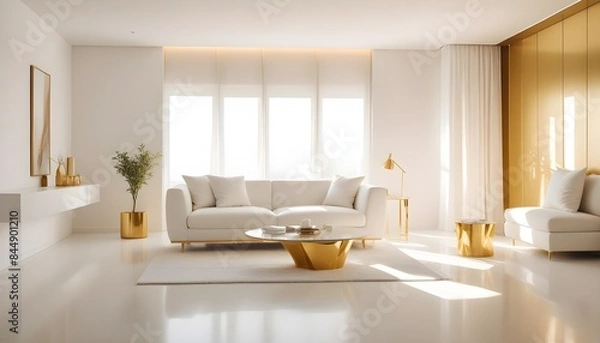 Fototapeta white and gold theme modern interior
