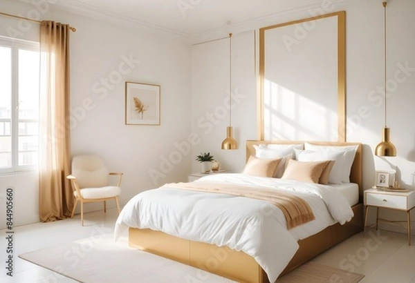 Fototapeta white and gold theme modern interior