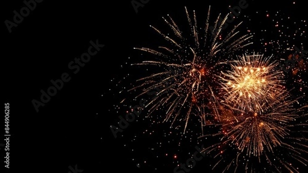 Fototapeta Bright fireworks bursting in night sky, sparkling vividly with vibrant colors