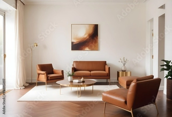 Fototapeta white and gold theme modern interior