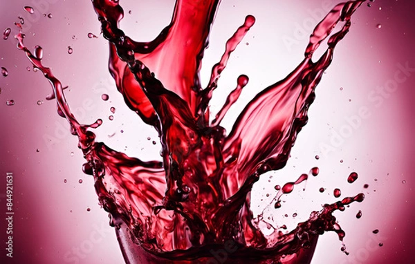 Fototapeta Shot of red wine splash isolated on white background, Red wine splashing in glass against white background 