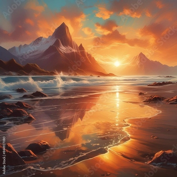 Obraz sunset over the mountains