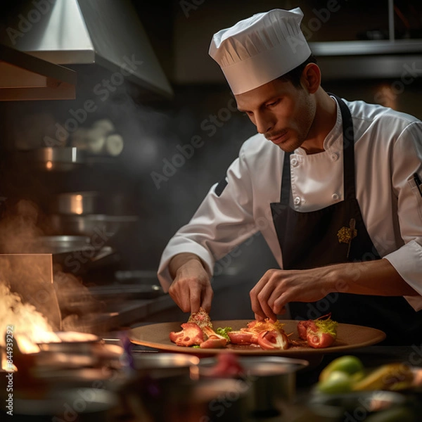 Obraz chef preparing food in restaurant