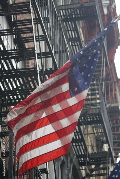 Obraz city skyline and flag