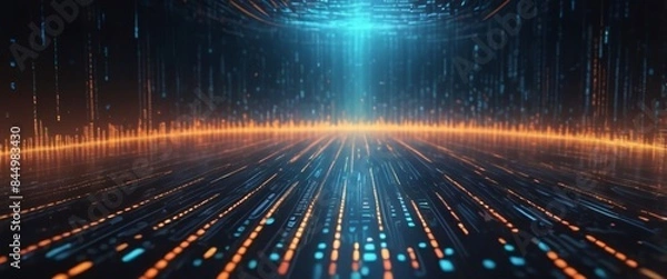 Fototapeta An abstract digital background with binary code and AI algorithms running in the background