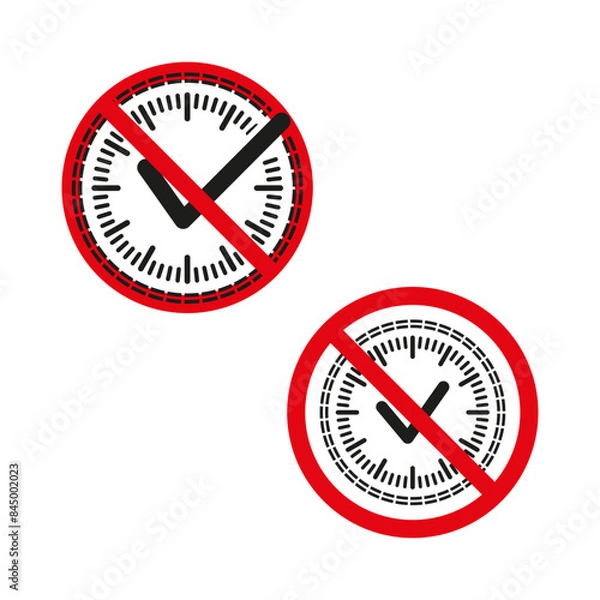 Fototapeta No time icon. Clock symbol crossed. Red and black. Vector illustration.
