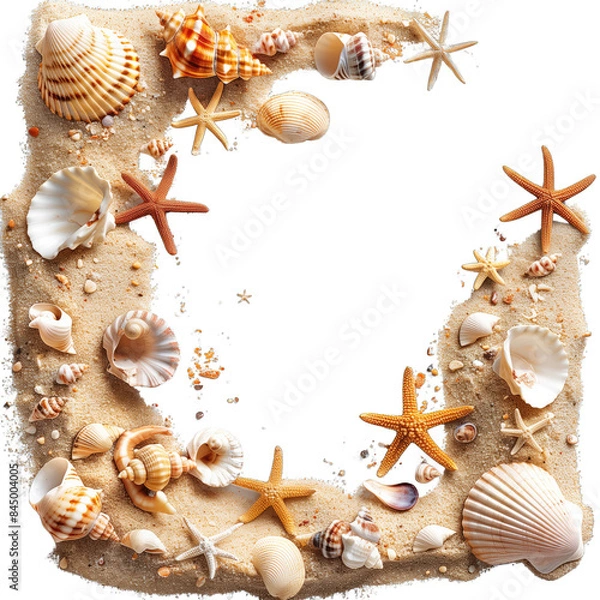 Fototapeta Sandy beach with seashells theme summer and isolated on a white background-PNG