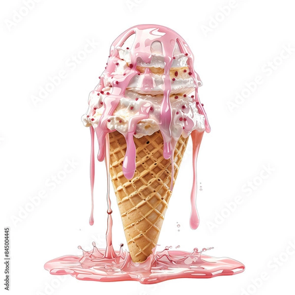 Fototapeta theme summer and isolated on a white background Ice cream cone melting-PNG