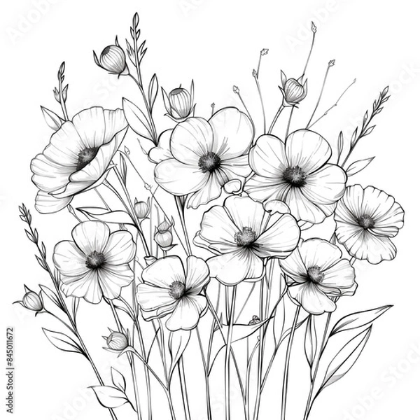 Obraz Hand drawn simple flower design on white background