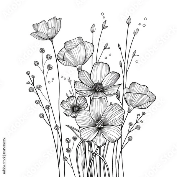 Obraz Hand drawn simple flower design on white background