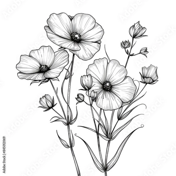 Obraz Hand drawn simple flower design on white background