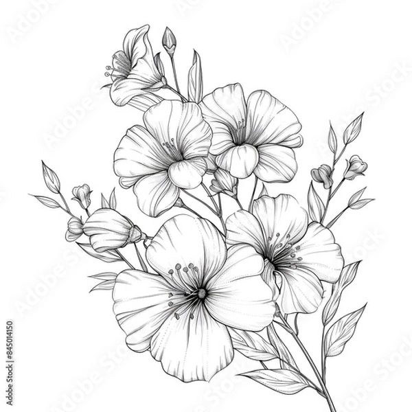 Fototapeta Hand drawn simple flower design on white background