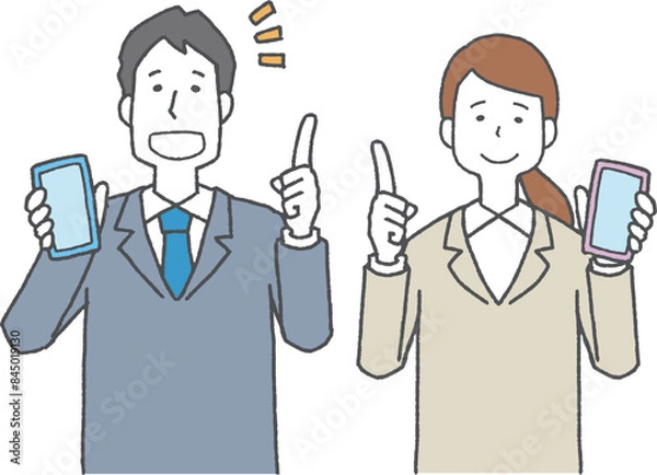 Fototapeta スマホを持って説明する男女