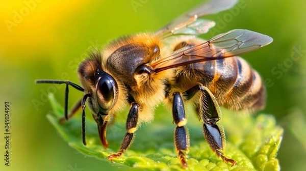 Fototapeta the bee with remains of pollen on its legs generative ai