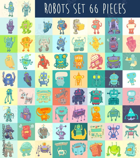 Obraz Robots Set, vector Illustration, Hand Drawing