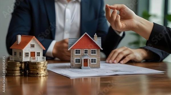 Fototapeta Real estate broker agent presenting and consult to customer.generative.ai