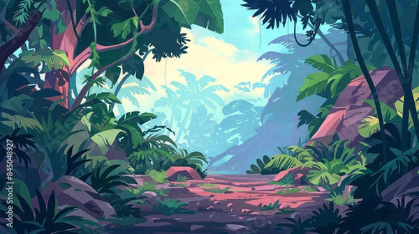 Fototapeta The jungle landscape tropical forest isolation background, Illustration