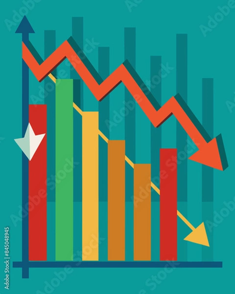 Fototapeta Downwardpointing arrows signaling a decline in financial markets.. Vector illustration