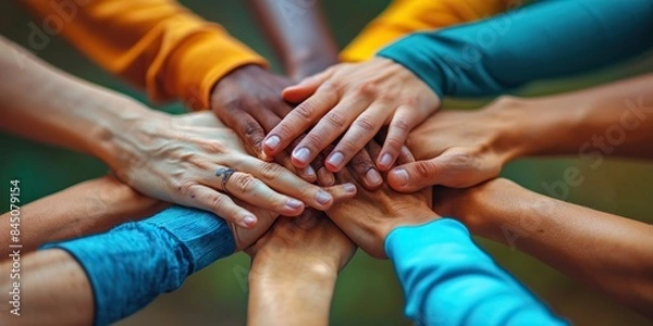 Fototapeta A magnified visual depicting a diverse collective of professionals engaged in collaborative endeavors within an inclusive work environment, reflecting a steadfast dedication to equal opportunities and