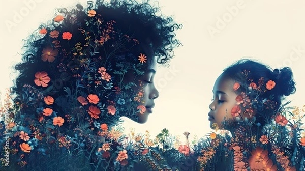 Fototapeta A depiction of an individual and their inner child, symbolizing the process of inner child work in therapy portrayed through psychological illustrations in a flat design.