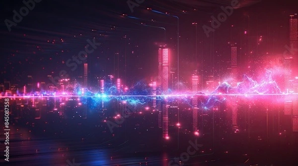 Fototapeta A futuristic holographic Gantt chart display designed for project management, featuring dynamic and dramatic compositions with ample copy space.