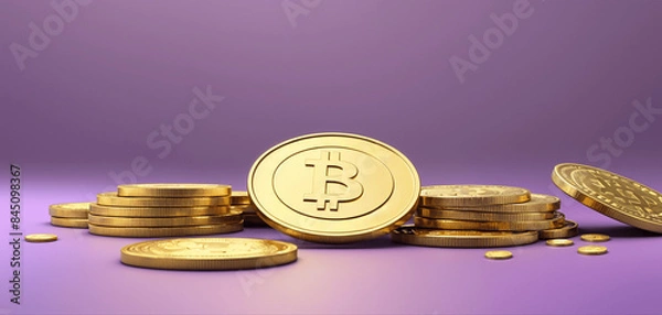 Obraz Bitcoin Crypto Trading ,Financial year 2025, Decentralized Banking currency, banner background, stack of bitcoins, Digital currency bitcoin banner, Digital Business technology