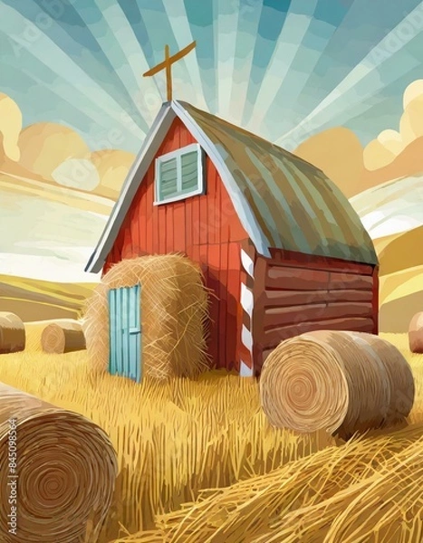 Obraz barn and hay bales