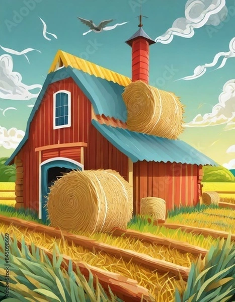 Obraz farm with hay bales and hay