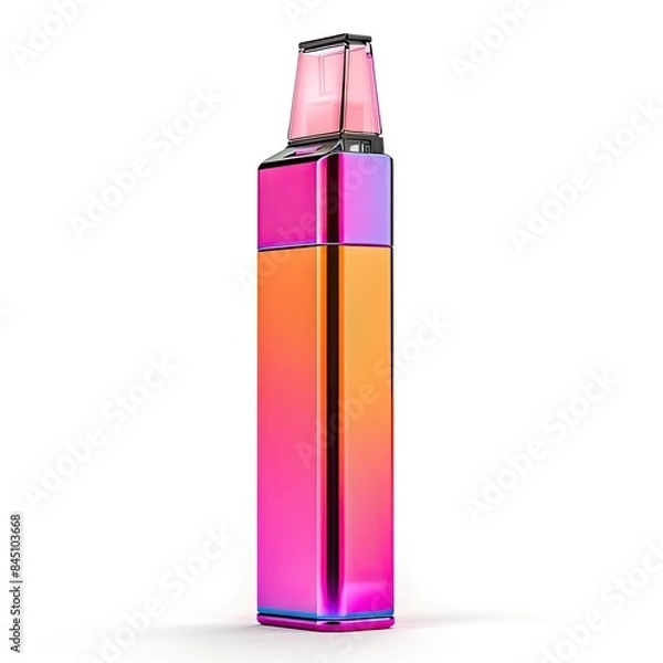 Fototapeta Modern disposable vape for smoking, square shape, neon color, isolated on white.