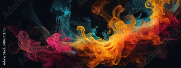 Obraz an abstract art template that juxtaposes smoke-like wisps with fiery bursts of color, creating a dynamic contrast between light and dark, calm and intense
