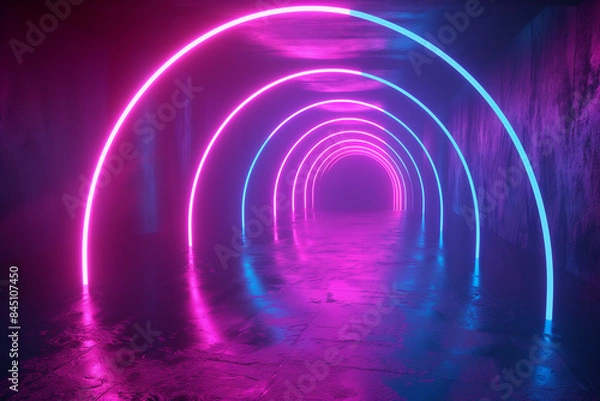 Fototapeta Neon background concept. Disco neon light background. 3d rendering.


