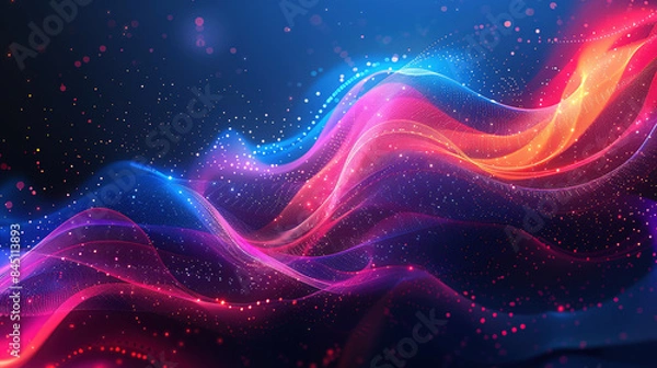 Obraz Abstract blue and pink gradient background. Beautiful abstract wave technology background. Gradient of color and curved line vector illustration design for presentation. Design modern. Futuristic