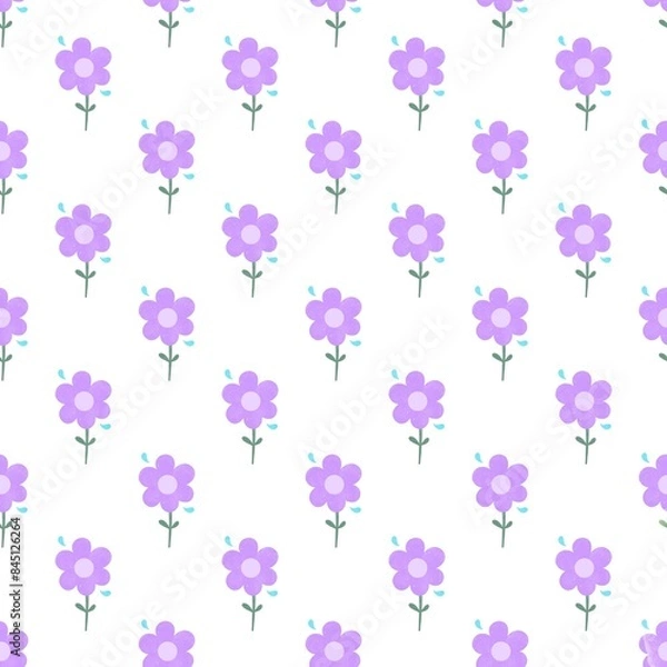 Fototapeta Purple flowers pattern, seamless pattern illustration.