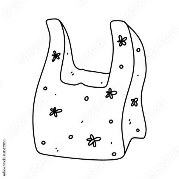 Obraz Plastic bag. Hand drawn doodle style. Vector illustration isolated on white. Coloring page.